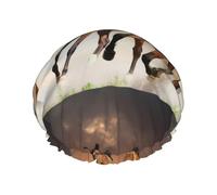 Gorro de ducha impermeable con banda elástica, gorro de ducha reutilizable de doble capa para mujer,Caballos corriendo