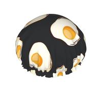 Gorro de ducha impermeable con banda elástica, gorro de ducha reutilizable de doble capa para mujer,Comida Huevos Fritos Oscuros