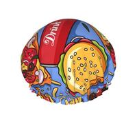Gorro de ducha impermeable con banda elástica, gorro de ducha reutilizable de doble capa para mujer,Comida rápida americana