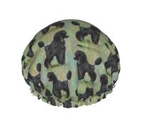 Gorro de ducha impermeable con banda elástica, gorro de ducha reutilizable de doble capa para mujer,Caniche negro sobre pasteles