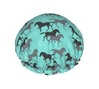 Gorro de ducha impermeable con banda elástica, gorro de ducha reutilizable de doble capa para mujer,Caballos salvajes
