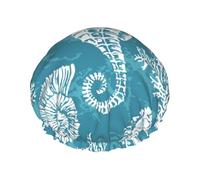Gorro de ducha impermeable con banda elástica, gorro de ducha reutilizable de doble capa para mujer,Conchas marinas, caballito de mar y coral