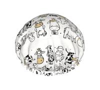 Gorro de ducha impermeable con banda elástica, gorro de ducha reutilizable de doble capa para mujer,Colección de vacas