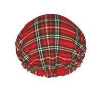 Gorro de ducha impermeable con banda elástica, gorro de ducha reutilizable de doble capa para mujer,Cultura europea occidental de cuadros rojos