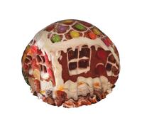 Gorro de ducha impermeable con banda elástica, gorro de ducha reutilizable de doble capa para mujer,Casa de pueblo navideña con diseño de pan de jengibre impreso