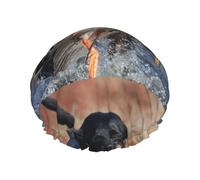 Gorro de ducha impermeable con banda elástica, gorro de ducha reutilizable de doble capa para mujer,Cachorro negro genial de perro labrador que caza patos