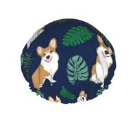 Gorro de ducha impermeable con banda elástica, gorro de ducha reutilizable de doble capa para mujer,Corgi, raza de perro tropical, mascota, corgi azul marino