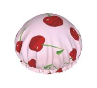 Gorro de ducha impermeable con banda elástica, gorro de ducha reutilizable de doble capa para mujer,Cerezas Cerezas Sobre Rosa
