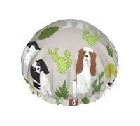 Gorro de ducha impermeable con banda elástica, gorro de ducha reutilizable de doble capa para mujer,Cavalier King Charles Spaniel con un lindo cactus