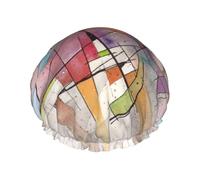 Gorro de ducha impermeable con banda elástica, gorro de ducha reutilizable de doble capa para mujer,Cantata en pastel Arte abstracto mayor
