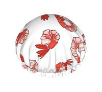 Gorro de ducha impermeable con banda elástica, gorro de ducha reutilizable de doble capa para mujer,Camarón rojo