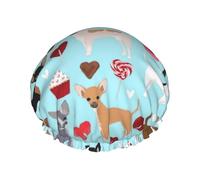 Gorro de ducha impermeable con banda elástica, gorro de ducha reutilizable de doble capa para mujer,Corazones de amor de chihuahua