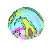 Gorro de ducha impermeable con banda elástica, gorro de ducha reutilizable de doble capa para mujer,Dibujo a mano colorido de un aguacate