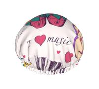 Gorro de ducha impermeable con banda elástica, gorro de ducha reutilizable de doble capa para mujer,Discos de música La música blues es mi tema de vida