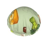 Gorro de ducha impermeable con banda elástica, gorro de ducha reutilizable de doble capa para mujer,Doodle de brócoli, queso y aguacate