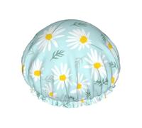 Gorro de ducha impermeable con banda elástica, gorro de ducha reutilizable de doble capa para mujer,Delicada margarita floral azul y blanca