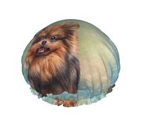 Gorro de ducha impermeable con banda elástica, gorro de ducha reutilizable de doble capa para mujer,Dibujo de retrato de perro Pomerania alemán