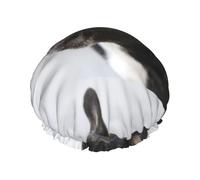 Gorro de ducha impermeable con banda elástica, gorro de ducha reutilizable de doble capa para mujer,Dulce mascota, lindo cachorro de bulldog francés negro