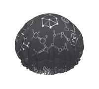 Gorro de ducha impermeable con banda elástica, gorro de ducha reutilizable de doble capa para mujer,Dibujo científico escrito a mano impreso