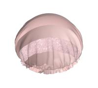 Gorro de ducha impermeable con banda elástica, gorro de ducha reutilizable de doble capa para mujer,Elegante raya rosa ruborizada con brillo dorado rosa
