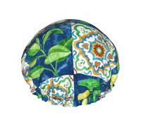 Gorro de ducha impermeable con banda elástica, gorro de ducha reutilizable de doble capa para mujer,Estilo mediterráneo