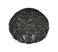 Gorro de ducha impermeable con banda elástica, gorro de ducha reutilizable de doble capa para mujer,Fórmulas científicas dibujadas a mano en la pizarra como fondo