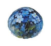 Gorro de ducha impermeable con banda elástica, gorro de ducha reutilizable de doble capa para mujer,Flores no me olvides en acuarela