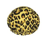 Gorro de ducha impermeable con banda elástica, gorro de ducha reutilizable de doble capa para mujer,Guepardo leopardo amarillo