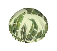 Gorro de ducha impermeable con banda elástica, gorro de ducha reutilizable de doble capa para mujer,Hojas de banano tropical
