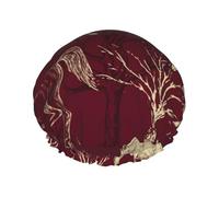 Gorro de ducha impermeable con banda elástica, gorro de ducha reutilizable de doble capa para mujer,Hermosos caballos vintage, árboles creativos