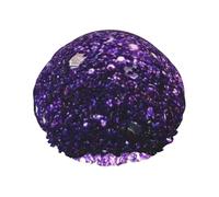 Gorro de ducha impermeable con banda elástica, gorro de ducha reutilizable de doble capa para mujer,Hermoso brillo morado