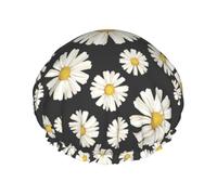 Gorro de ducha impermeable con banda elástica, gorro de ducha reutilizable de doble capa para mujer,Hermosas margaritas blancas