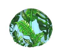 Gorro de ducha impermeable con banda elástica, gorro de ducha reutilizable de doble capa para mujer,Hojas de palmera tropical