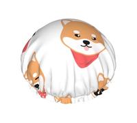 Gorro de ducha impermeable con banda elástica, gorro de ducha reutilizable de doble capa para mujer,Hermoso perro Shiba Inu