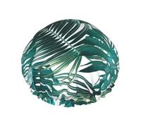 Gorro de ducha impermeable con banda elástica, gorro de ducha reutilizable de doble capa para mujer,Hoja de palma de la selva tropical