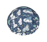Gorro de ducha impermeable con banda elástica, gorro de ducha reutilizable de doble capa para mujer,Icebergs de animales árticos azules y mostaza