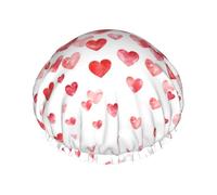 Gorro de ducha impermeable con banda elástica, gorro de ducha reutilizable de doble capa para mujer,Imprimir Corazones rojos cayendo