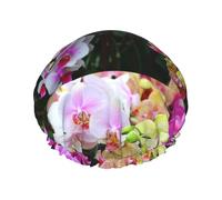 Gorro de ducha impermeable con banda elástica, gorro de ducha reutilizable de doble capa para mujer,Impresión de orquídeas