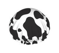 Gorro de ducha impermeable con banda elástica, gorro de ducha reutilizable de doble capa para mujer,Impresión de manchas de vaca