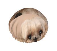 Gorro de ducha impermeable con banda elástica, gorro de ducha reutilizable de doble capa para mujer,Lindo perro Shitzu