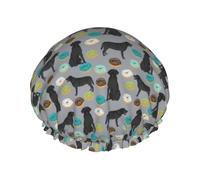Gorro de ducha impermeable con banda elástica, gorro de ducha reutilizable de doble capa para mujer,Labrador negro Donuts Lindo perro labrador El mejor labrador