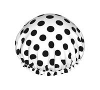Gorro de ducha impermeable con banda elástica, gorro de ducha reutilizable de doble capa para mujer,Lunares negros sobre blanco