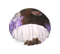 Gorro de ducha impermeable con banda elástica, gorro de ducha reutilizable de doble capa para mujer,Labrador marrón, perro cobrador de lavanda