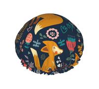 Gorro de ducha impermeable con banda elástica, gorro de ducha reutilizable de doble capa para mujer,Lindo zorro del bosque de dibujos animados