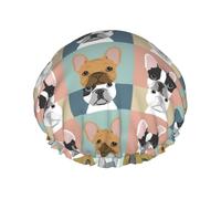 Gorro de ducha impermeable con banda elástica, gorro de ducha reutilizable de doble capa para mujer,Lindos bulldogs franceses