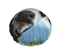 Gorro de ducha impermeable con banda elástica, gorro de ducha reutilizable de doble capa para mujer,Linda vaca impresa