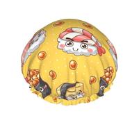 Gorro de ducha impermeable con banda elástica, gorro de ducha reutilizable de doble capa para mujer,Lindo y divertido sushi