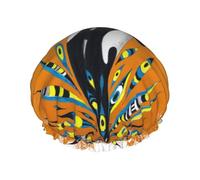 Gorro de ducha impermeable con banda elástica, gorro de ducha reutilizable de doble capa para mujer,Linda orca naranja con garabatos salpicados