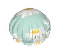 Gorro de ducha impermeable con banda elástica, gorro de ducha reutilizable de doble capa para mujer,Margarita exuberante flor floral