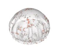 Gorro de ducha impermeable con banda elástica, gorro de ducha reutilizable de doble capa para mujer,Mármol con veta de oro rosa